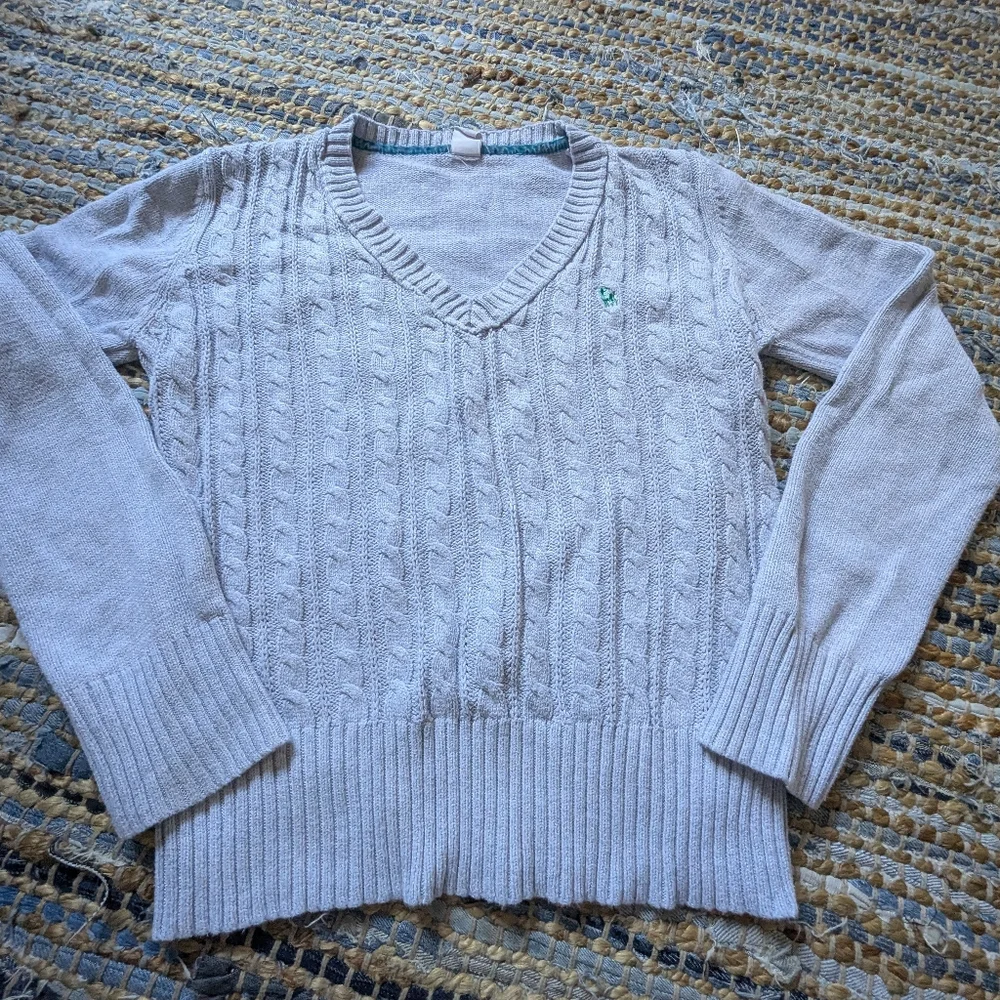 Old Navy Light Blue Cable Knit Sweater XL Embroidered Deer Fall 2009 2010s Fashi